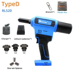 Electric Rivet Gun Rocol RL-520 Lithium Battery Automatic Rivet Gun Core Pulling Riveting Tool Stainless Steel Brushed Rivets