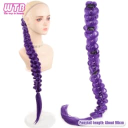26 inch Purple Braids Ponytail Rubber Band Pre Braiding Hair Synthetic Purple Hair Extensions for Halloween Costume Cosplay
