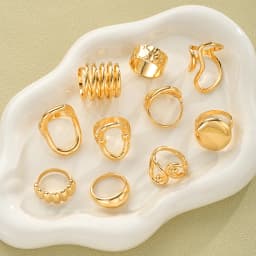 New 10Pcs/Set Irregular Smooth Rings Set for Women Geometric Exaggerated Gold Color Finger Rings Vintage Fashion Party Jewelry