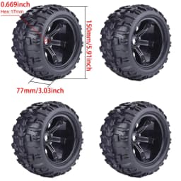 4PCS 17mm Hex 1/8 RC Monster Truck Wheel Tyre Hub Rim Rubber Tire FOR RC Car Redcat HPI Kyosho Hobao Hongnor Team Losi GM DHK