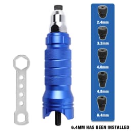 Pull Rivet Gun 2.4mm 3.2mm 4.0mm 4.8mm 6.4mm Aluminum Alloy Rivet Gun, Electric Rivet Gun Converter, Home Cordless Riveting Tool