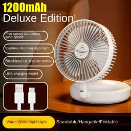 5000mAh Foldable Glow-in-the-Dark Fan Wall Mount Portable Quiet High-Speed Air Circulation Fan for Students Office Desk Fan