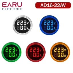 EARU 22MM AC 20-500V 0-100A LED Digital Voltmeter Ammeter Hertz Meter Signal Lights 220V Voltage Current Meter Volt Amp Tester
