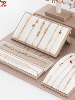Champagne White Display Case Necklace Rack High-End Jade Jewelry Display Props Counter Display Crystal Exhibition Stand