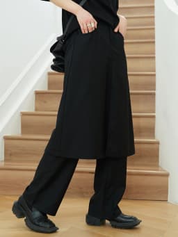 [EAM] High Elastic Waist Black Double Layers Long Wide Leg Pants New Loose Fit Trousers Women Fashion Spring Autumn 2026 1DF3962