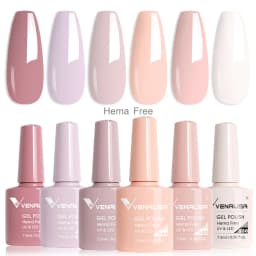 Rose Rubber Base Venalisa Nail Gel Polish 6pcs/Kit HEMA FREE Jelly Pink Color Self Leveling Gel Long Wear Nail Manicure Set