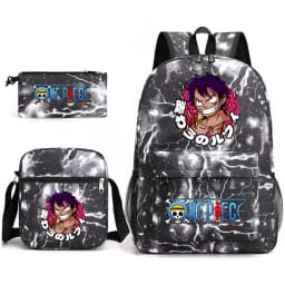 One Piece Luffy Anime Print School Backpack Set 3-in-1 Shoulder Bag Pencil Case for Boys Girls Kids Bookbag