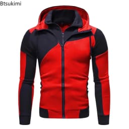 Men's Hoodies Jacket Slim Fit Hooded Zipper Patchwork Coats Man Solid Thicken Warm Sweatshirt Men's Casual Outdoor Clothing Tops