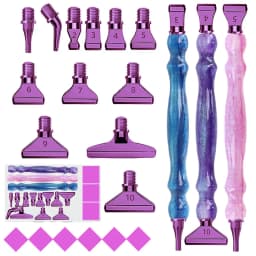 5D Diamond Painting Tool Crystal Point Drills Pen With Purple Metal Point Drill Heads Multi Placer Pen Tip And Clay Accessories
