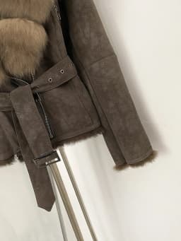 OFTBUY New Autumn Winter Real Fox Fur Collar Clothes Female Belt Suede Jacket Women Thick Warm Natural Rabbit Fur Lining Coat