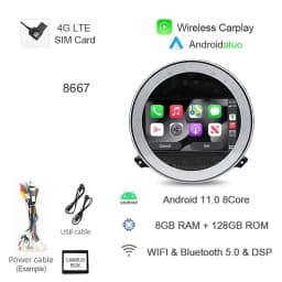 8+256G 7" Auto Android 14 Car Radio GPS Player Carplay Navi Bluetooth 4G LTE Wifi For BMW Mini Cooper R56 R57 R58 R60 2007-2013
