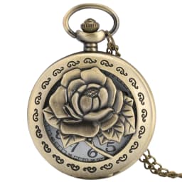Vintage Bronze Flowers Quartz Analog Pocket Watch Gift Men Women Necklace Pendant Pocket Clock Arabic Numerals Dial Retro Watch