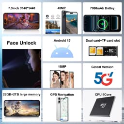 K-Touch Hot 18 Pro Max 22G+2TB Mobile Phones 7.3HD Cell Phone Android 15 Smartphone 5G Dual SIM 7800mAh Unlocked Global Version 16+48MP Cellphones