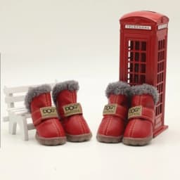 4Pcs Warm PU Dog Shoes Pet Winter Snow Boots Soft Waterproof Small Dog Shoes Plush Non Slip Soft Dog Boot Dogs Accessories
