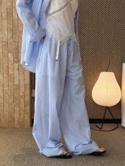 Summer Elastic Contrasting Color Drawstring Vertical Stripe Straight Leg Pants, Loose and Fresh Pants for Women