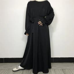 New Modest Abaya Ruffle Sleeve High Quality Nida With Pockets Free Belt EID Ramadan Islamic Clothing Muslim Women Maxi Dress