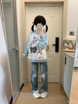 Japan Style Kawaii Loose All-match Pullover Top O-neck Long Sleeve Color Matching Sweatshirts Autumn Winter Casual Fashion Hoody