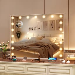 Teousev Hollywood Vanity Makeup Mirror with 9/14/17 LED Bulbs 3 Color Dimmable Lights USB Charging Port Touch Control Tabletop