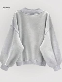 Women Fall V Neck Sweatshirt Loose Fit Long Sleeve Pullover Top Casual Solid Color Oversized Streetwear for Autumn Daily Wear