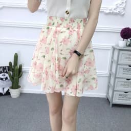 Summer 2026 Korean Style  Floral Chiffon High Waist Elastic Slimming Skirt Pants Half Body Cute Style Casual Print Skirt