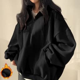 Women Hoodie Harajuku Loose Oversized Solid Color Top Half Zip Up Sweatshirt Female Casual Long Sleeve Pocket Hooded Coats 2025