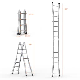 SucceBuy Telescoping Ladder A Frame Compact Aluminum Extension Ladder Multi-Function Portable Collapsible RV Ladder for Homework