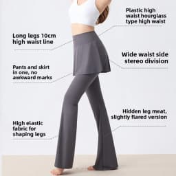 Women's High Waist Tummy Control Flared Yoga Pants with Skirt Overlay 2-in-1 Fall Outwear Sports Leggings for Gym Running
