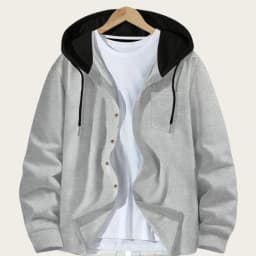 Korean Waffle Hooded Cardigans for Men Spring Autumn Contrast Color Single Breasted Hoodies Breathable Casual Lightweight Jacket