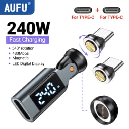 AUFU Digital Display USB C Magnetic Adapter PD240W 9Pin USB C to Type C Fast Charging USB-C Female OTG Converter for Samsung IPh