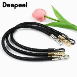 1/2Pcs 30-120cm Black PU Leather Bag Round Rope Handbag Handle Metal Buckle Chain Woven-bag Shoulder Strap Replace Accessories