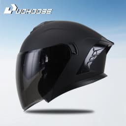 715-Motorcycle Dual Visor Flip-Up Modular Full-Face Helmet Anti-Fog Street Bike Racing Helmet for Women and Men Retro 3/4 Helmet