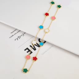 Natural Stone Shell Plant Five Leaf Flower Creative 20 Leaf Pendant Necklace Sweater Chain Women's Advanced Gift Clover