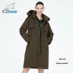 ICEbear 2023 New Winter Womens Jacket with Hood Warm Thickened Coat Windproof Parka With Belt GWD22599I