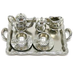 1:12 Doll House Miniature Metal Tea Set/Wine Set Model Doll House Furniture Miniature Dining Ware Toy Teapot Cup Plate
