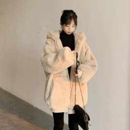 Women Faux Rabbit Fur Coats Solid Fur Jackets Pokcet Zipper Hooded Cotton Linen Long Sleeves Loose Fit Casual 2026 Autumn Winter