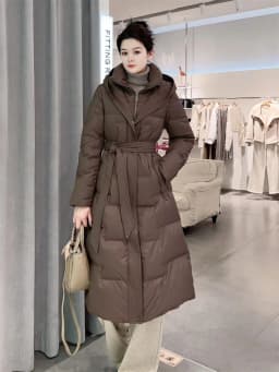 Long Knee Length Down Cotton Jacket for Women's Clothing in Winter 2025, New Hooded Waist Cinching and Slim Cotton Jacket, Thick
