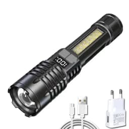 High Power LED Flashlights With Display Screen Zoom Tactical Torch Portable Rechargeable Lamp with Emergency Side Light Lantern