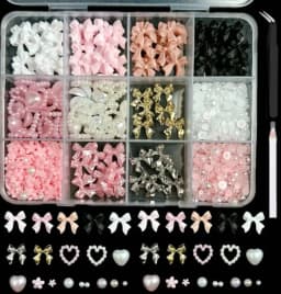 12Grids 3D Resin Rose Flower Nail Charms Mixed Color Flatback with Pearls Kawaii Floral Nail Decor for Acrylic Nails DIY Tools