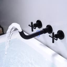 Black Brass Double Handle Wall Mounted Bathroom Sink Mixer Tap Hot & Cold Chrome Finish Faucet with White/Polished Gold Options