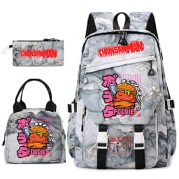 Chainsaw Man Anime Print Student Backpack Set for Girls with Lunch Bag Pencil Case School Daily Use