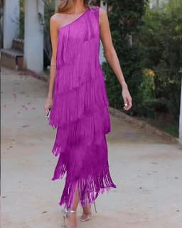 BKLD Solid Color 2026 Spring Summer New Fashion Tassel One Shoulder Sleeveless Asymmetric Dress Clothes For Women Evening Dress