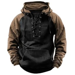 Spring And Autumn New Men's Hooded Solid Color Sweater Blue Sports Multi-Pocket Leather Sweater Tooling
