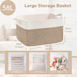 Laundry Basket, Woven Storage Baskets for Organizing, Cube Cotton Rope Baskets for Shelves, Magazine & Newspaper Baskets