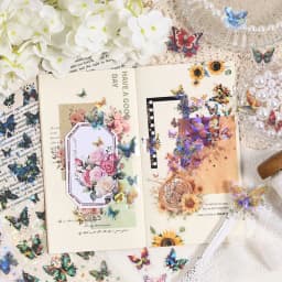 10 Sheets/pack Sparkling Butterflies Transparent PET Die-cut Sitcker Sheet Variety Scrapbooking Journaling Collages