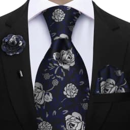 Peacock Blue Floral Print 2-Piece Tie & Pocket Square Set for Men Wedding Business Casual Stylish Accessories