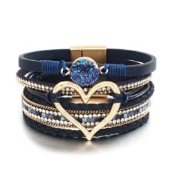 Amorcome Fashion Braided Leather Wrap Bracelets Bangles Multilayer Resin Stone Hollow Heart Charm Bracelets Women Gift Pulseira
