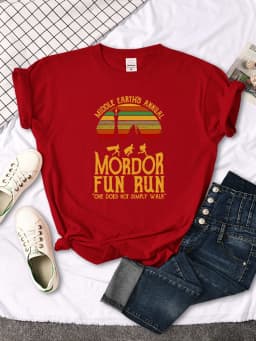 Middle Earth'S Annual Mordor Fun Run Print T-Shirt Essential Creativity Tshirts Trend Round Neck T-Shirts Hip Hop Trend T-Shirts