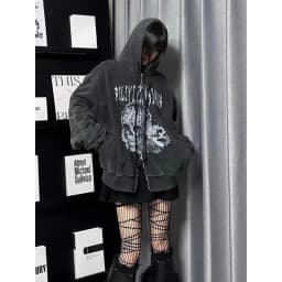 American Style Retro Hooded Jacket Winter Gothic Harajuku Fashion Black Coat Casual Outerwear Y2k Fur Collar Parkas Woman Chic