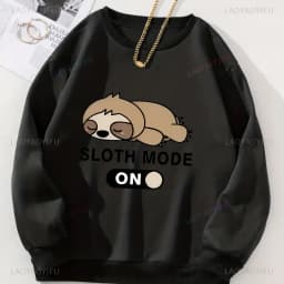 Womens Sloth Graphic Sweatshirt Lightweight Comfortable Casual Round Neck Long Sleeve Pullover Trendy Sportswear Thermal Hoodie