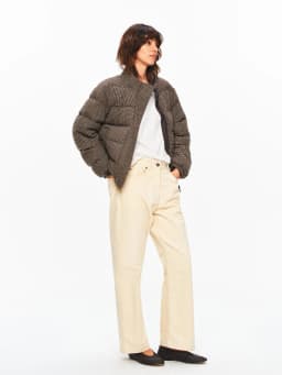 Taffa Autumn Winter Vintage Brown Toned Wool Stand Collar Floral Shaughnessy Checkered 90 White Goose down Jacket Women